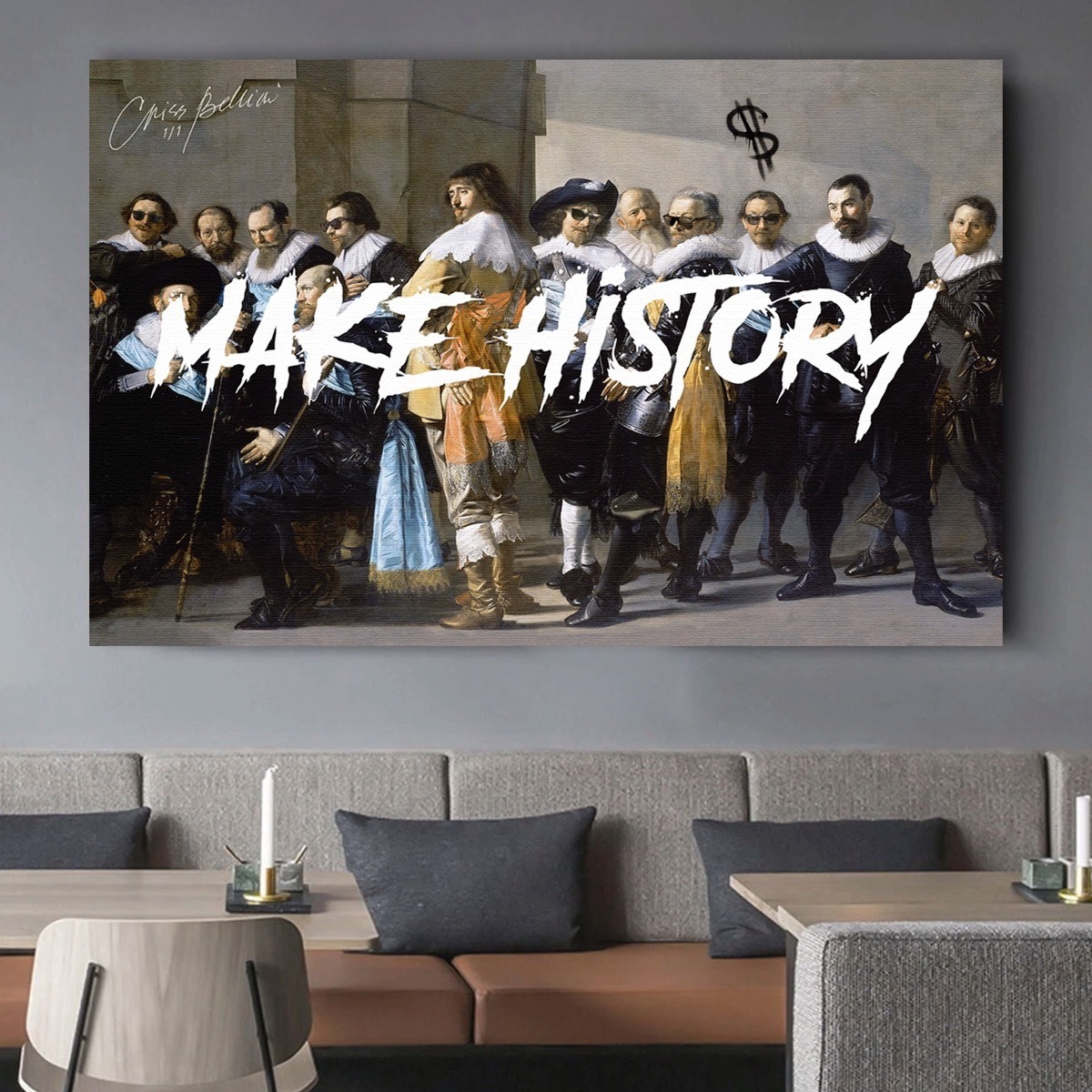 Make History Hustle Money Graffiti Canvas Grueso 140x90 Hd