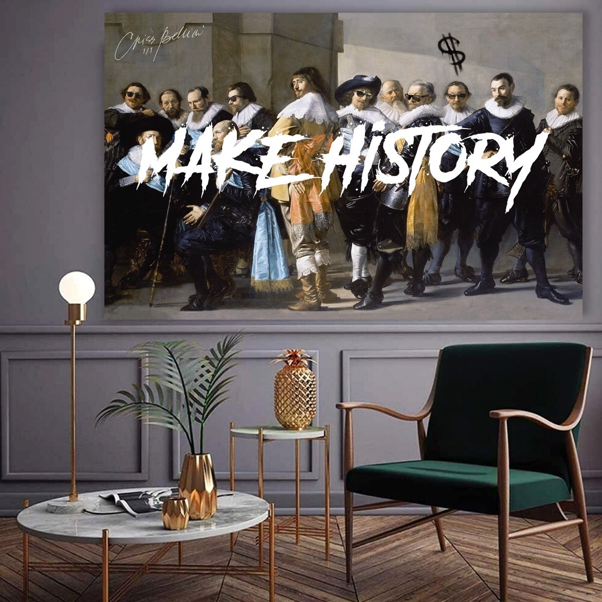 Foto 6 pulgar | Make History Hustle Money Graffiti Canvas Grueso 140x90 Hd