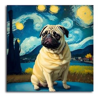 Foto 5 | Cuadro Perro Pug Noche Estrellada Canvas Grueso 50x50cm Color Multicolor Armazón Bastidor De Madera