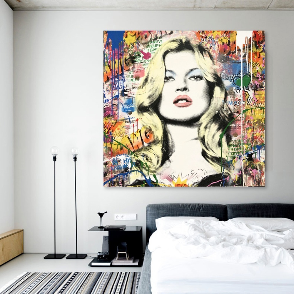 Foto 2 | Cuadro Canvas Grafitti Arte Banksy Brainwash Kate Moss