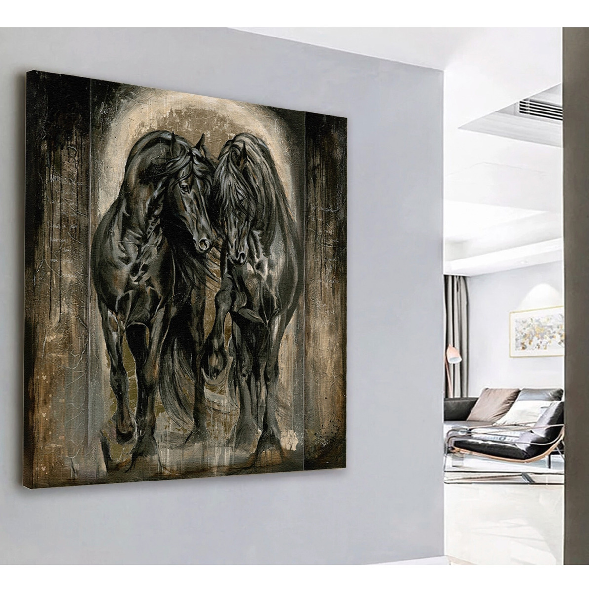 Cuadro Pintura Caballos Moderno Estilo Oleo En Canvas