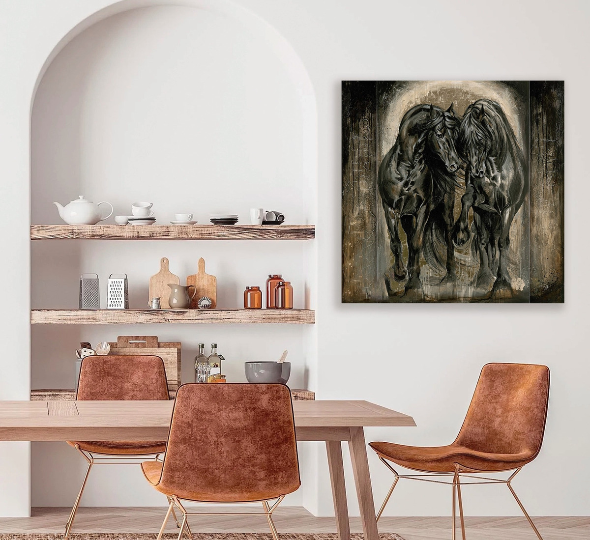 Foto 5 pulgar | Cuadro Pintura Caballos Moderno Estilo Oleo En Canvas