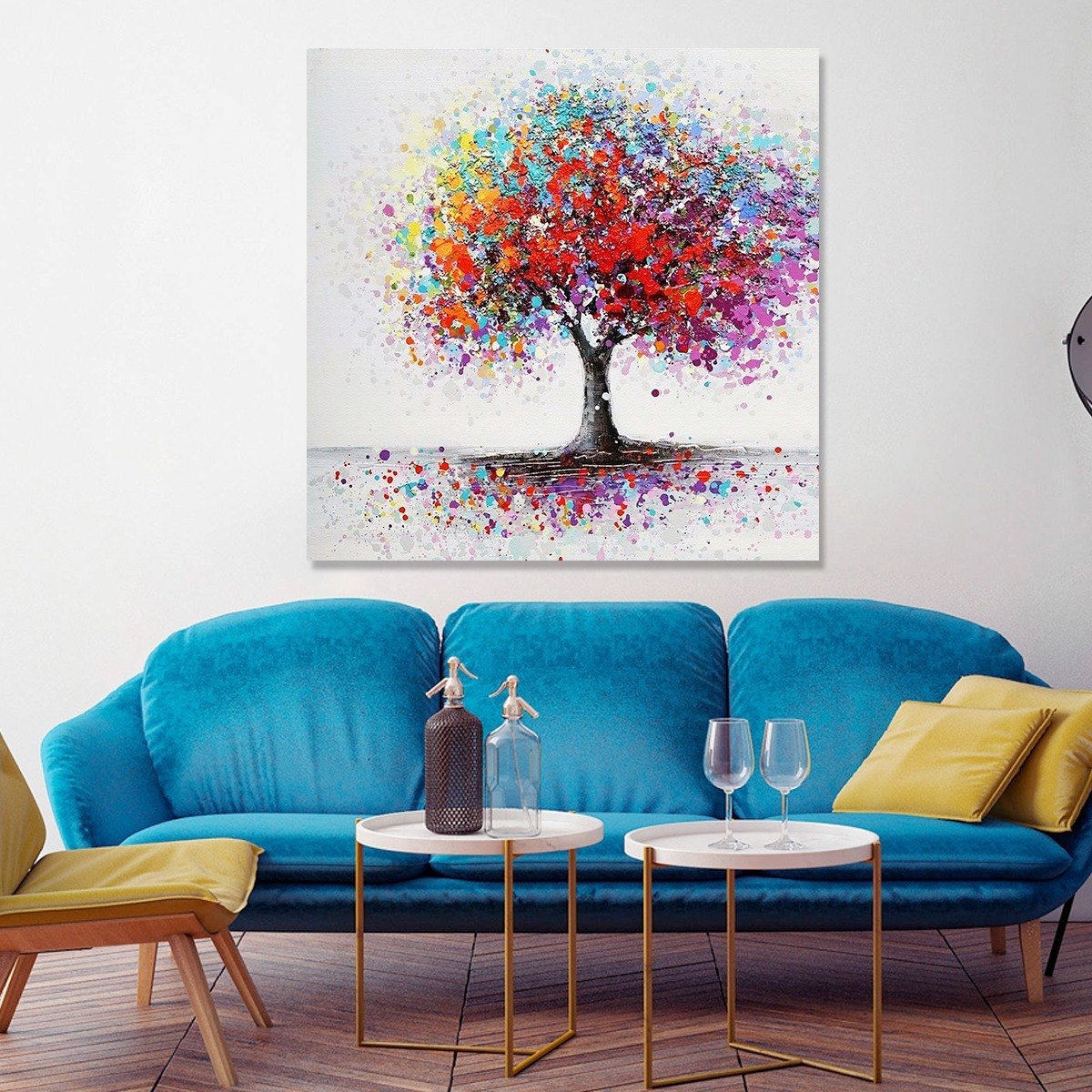 Cuadro Decorativo Arbol Colores Hecho En Canvas Con Bastidor