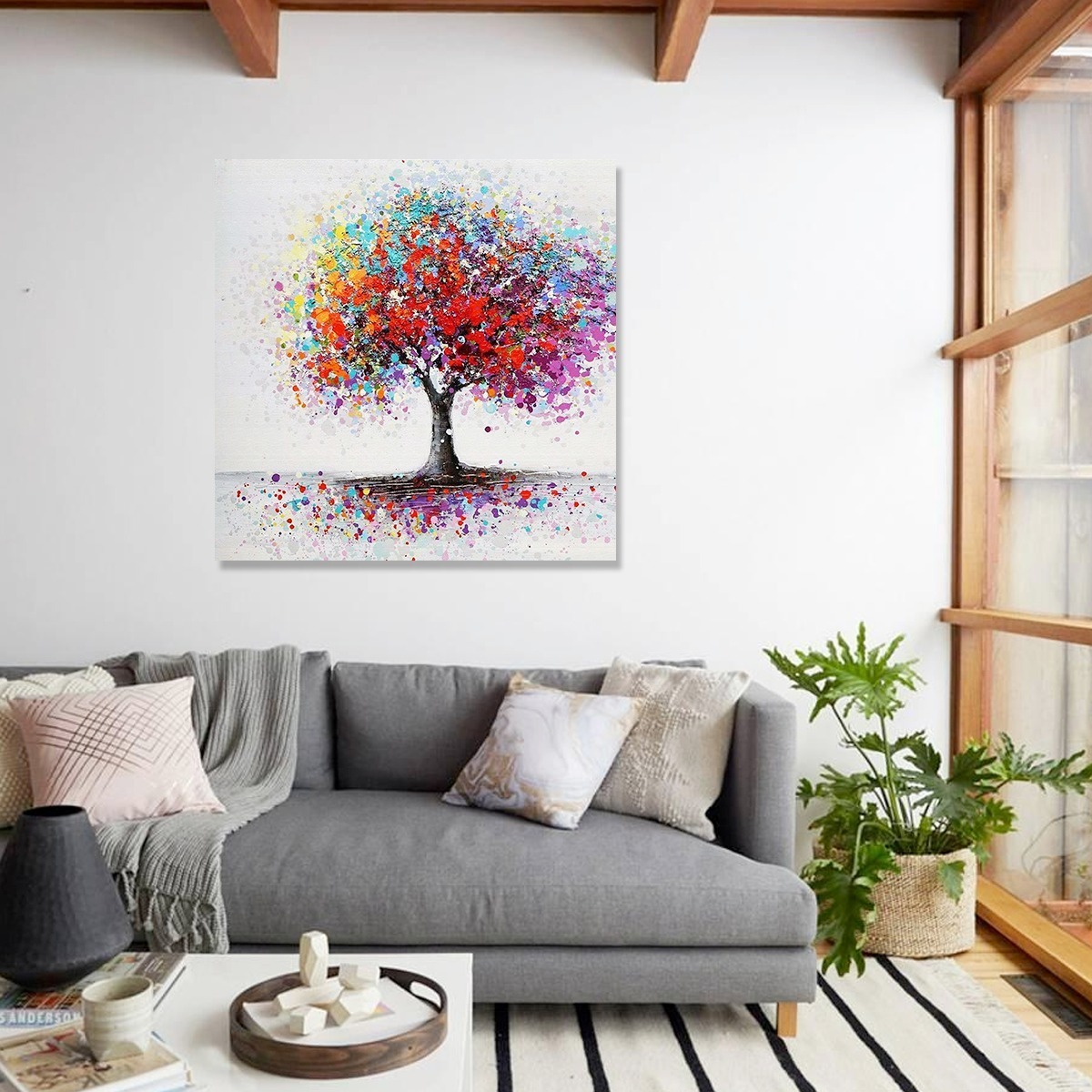 Foto 6 pulgar | Cuadro Decorativo Arbol Colores Hecho En Canvas Con Bastidor