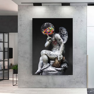 Foto 4 | Cuadro Estatua Ángel Moderno Graffiti Grande Canvas 140x90cm