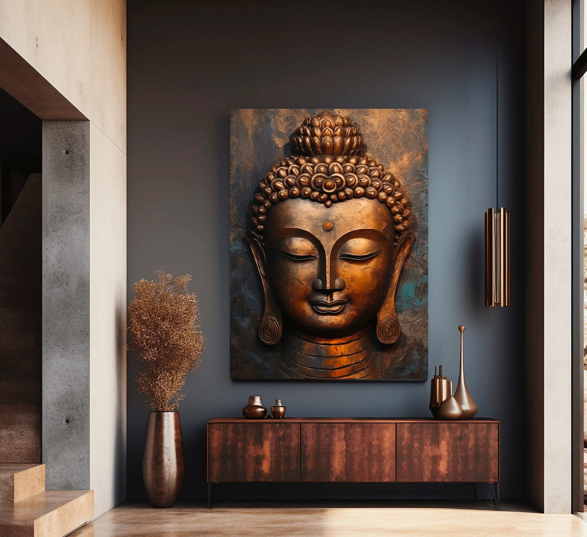 Foto 5 pulgar | Cuadro Decorativo Buda Om Dorado Canvas Premium Mate Hd