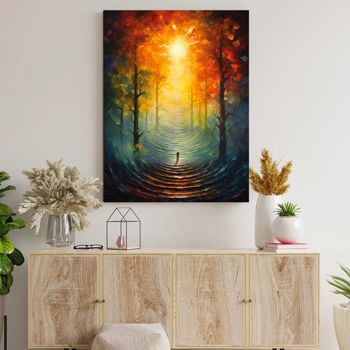Foto 5 | Cuadros Para Sala Estilo Oleo De Colores Modernos En Canvas Color Familia De Árboles Armazón Madera