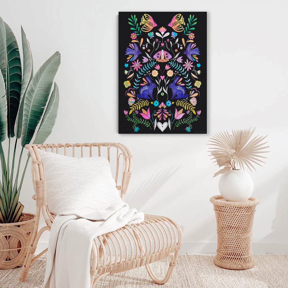 Foto 4 | Flores Tradicionales Folclore Moderno Boho En Lienzo Canvas
