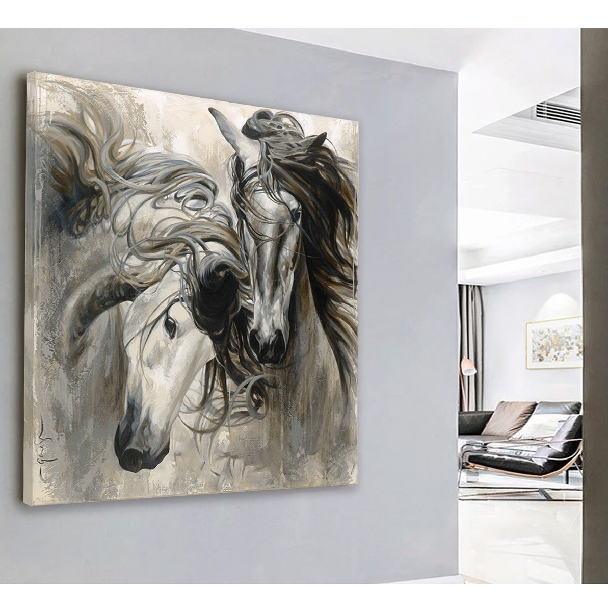 Cuadro Pintura Caballos Moderno Estilo Oleo En Canvas
