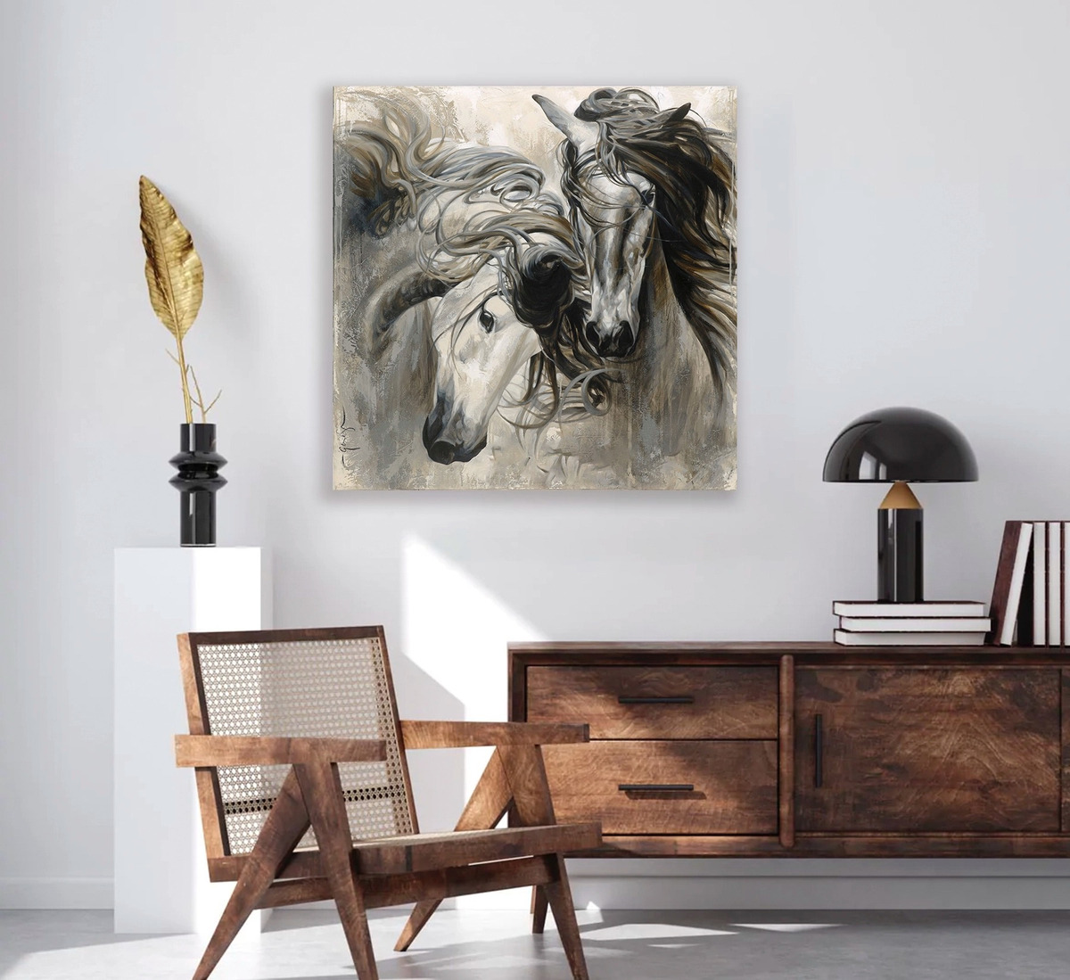 Foto 5 pulgar | Cuadro Pintura Caballos Moderno Estilo Oleo En Canvas