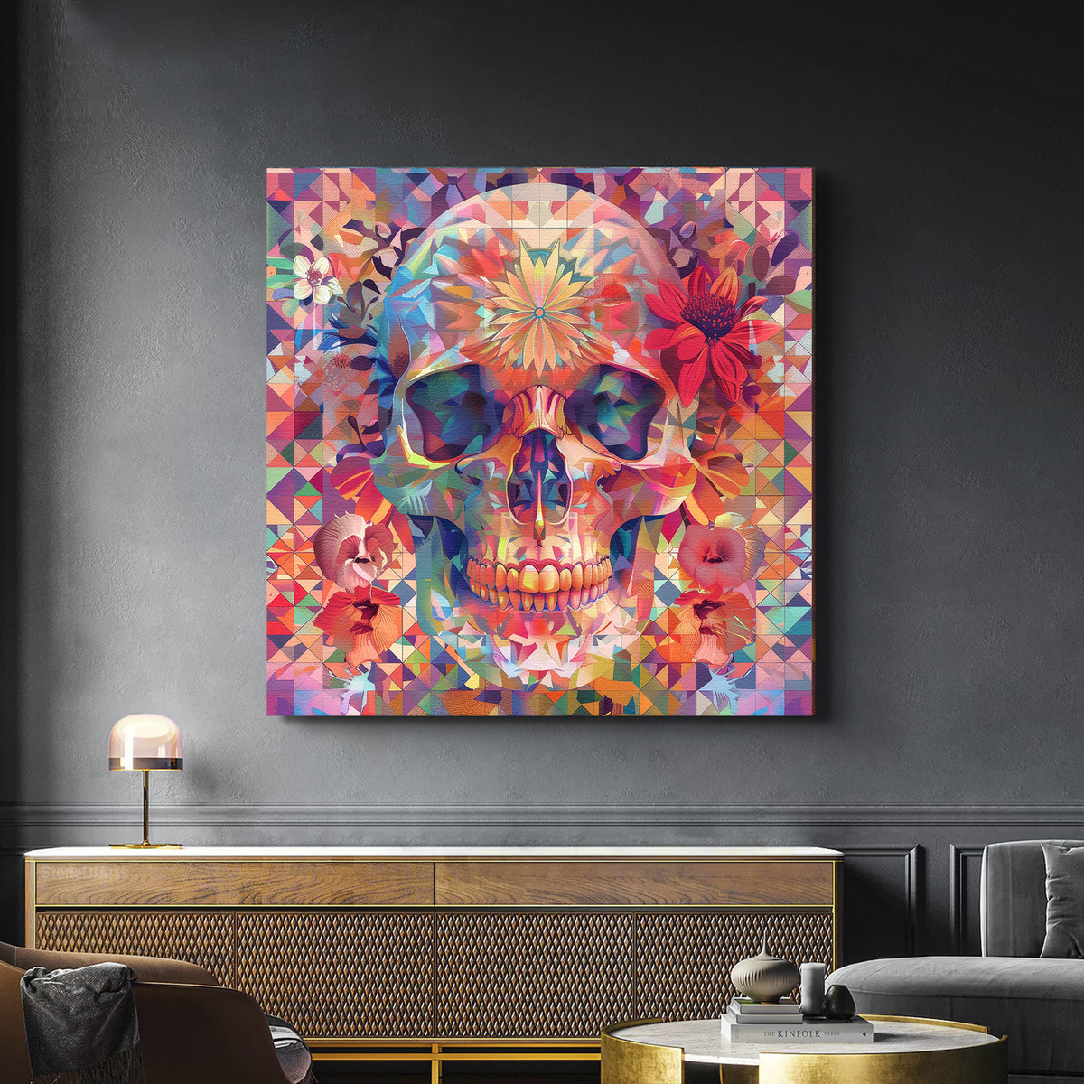 Foto 2 pulgar | Cuadro Canvas Elefantes Dia De Muertos 80x80.