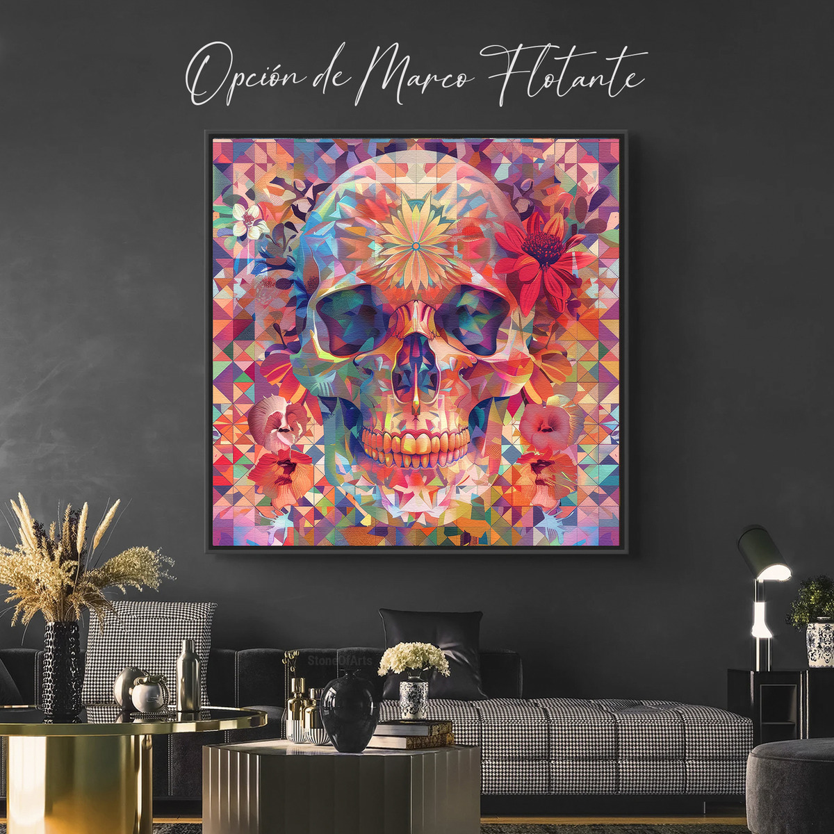 Foto 4 pulgar | Cuadro Canvas Elefantes Dia De Muertos 80x80.