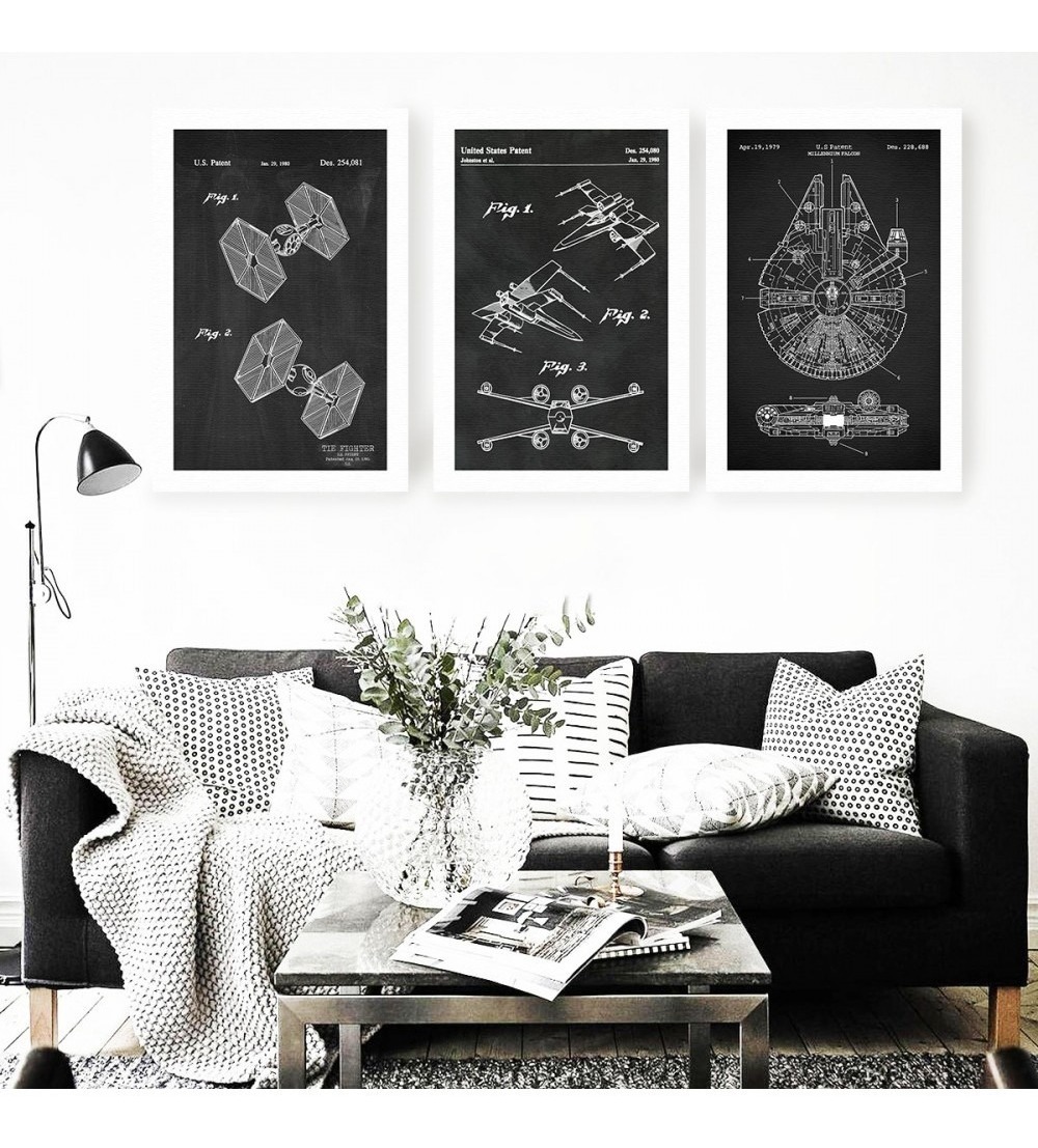 Foto 2 pulgar | 3 Cuadro Patente Millenium Falcon Star Wars Decorativo 50x70