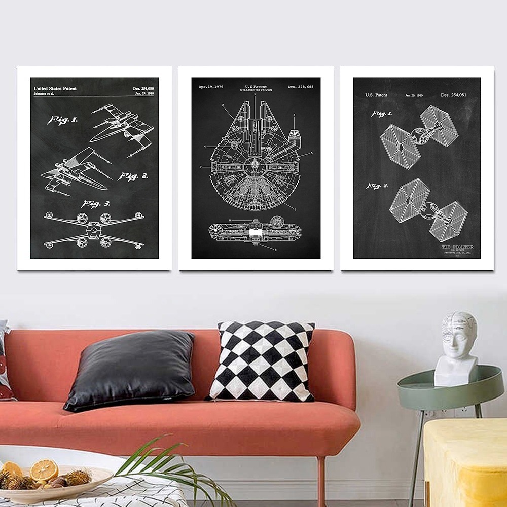 Foto 3 pulgar | 3 Cuadro Patente Millenium Falcon Star Wars Decorativo 50x70