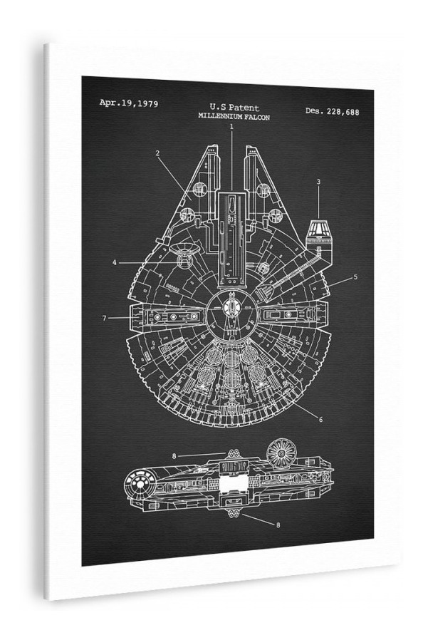 Foto 6 pulgar | 3 Cuadro Patente Millenium Falcon Star Wars Decorativo 50x70