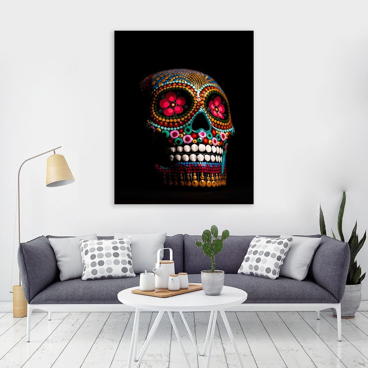 Foto 4 pulgar | Cuadro Lienzo Canvas Arte Mexicano Calavera Dia De Muertos