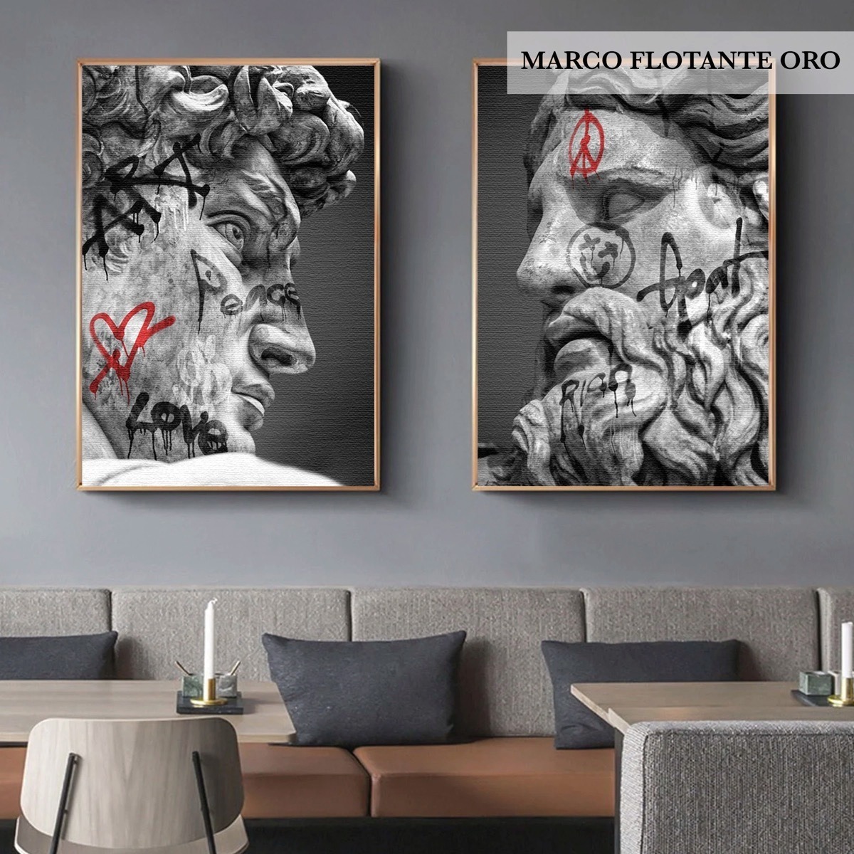 Foto 2 | Cuadros Set Estatuas Graffiti Moderno Canvas Grueso 90x60cm