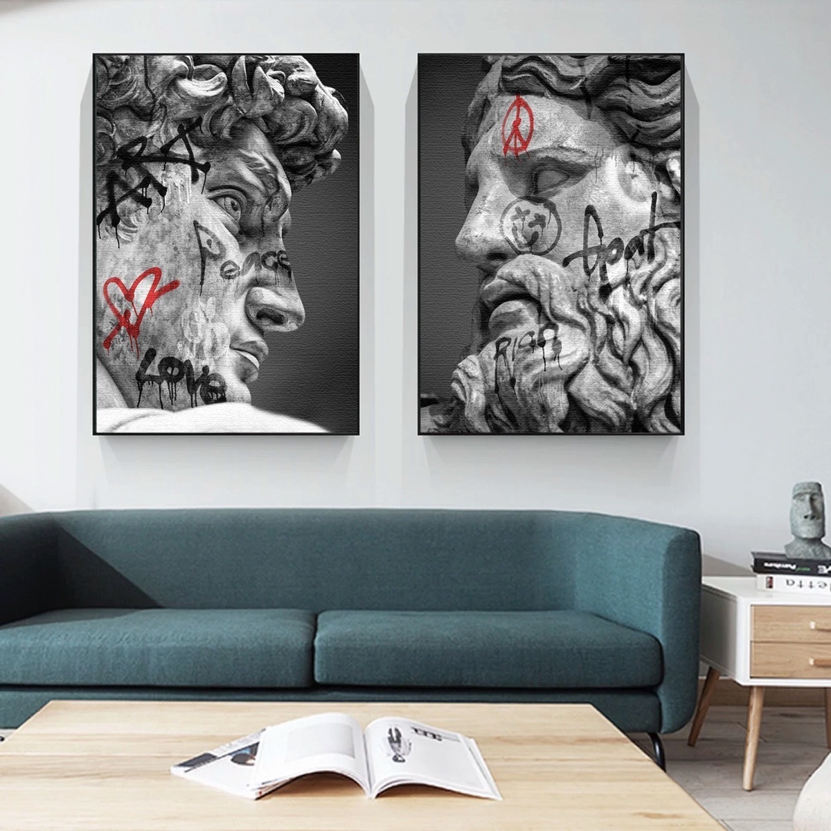 Foto 5 pulgar | Cuadros Set Estatuas Graffiti Moderno Canvas Grueso 90x60cm