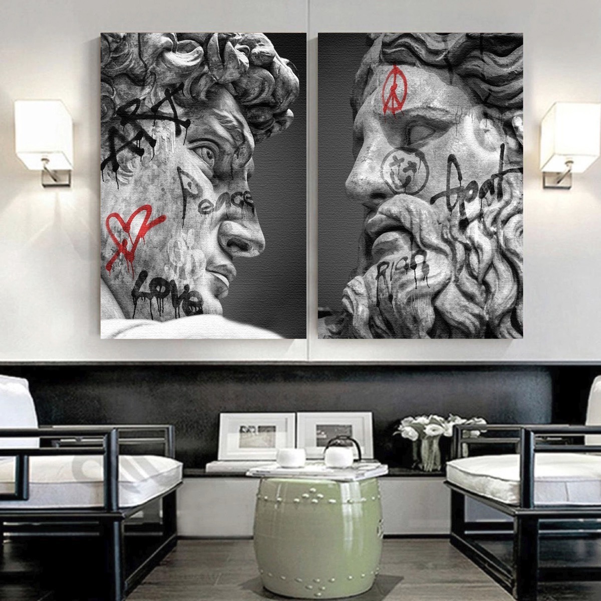 Foto 6 pulgar | Cuadros Set Estatuas Graffiti Moderno Canvas Grueso 90x60cm