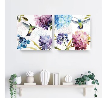 Foto 4 | Cuadros En Lienzo Canvas Colibrí Y Flores Acuarela Set 2 Pz