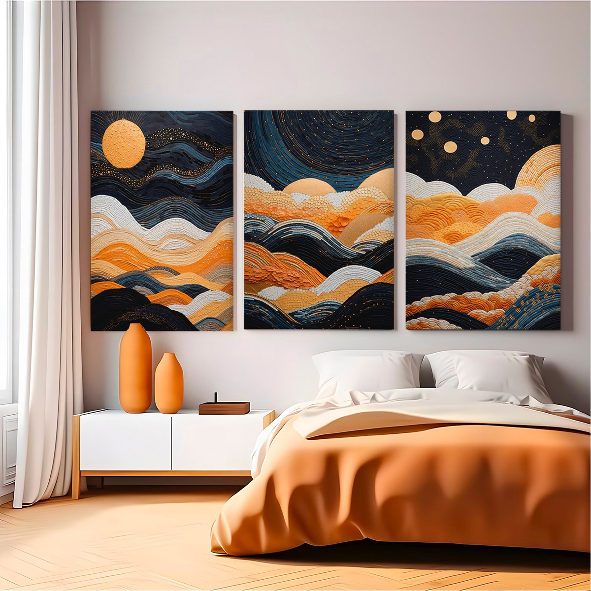 Foto 3 | 3 Cuadros Decorativos Para Sala Paisaje Abstracto Nocturno