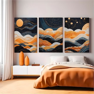 Foto 3 | 3 Cuadros Decorativos Para Sala Paisaje Abstracto Nocturno