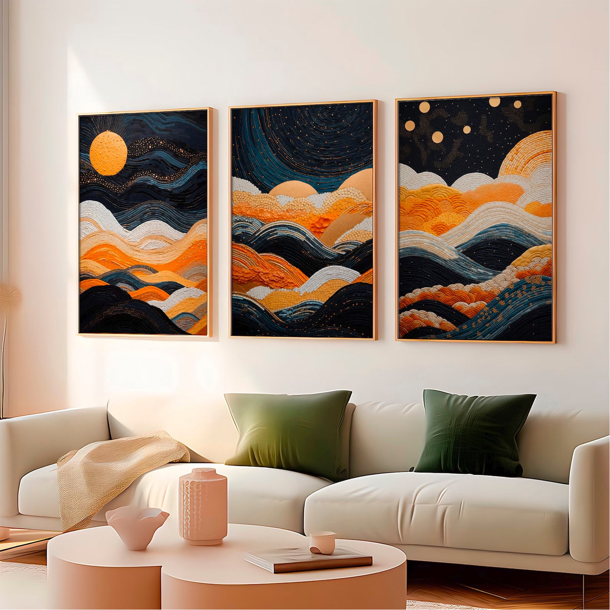 Foto 4 | 3 Cuadros Decorativos Para Sala Paisaje Abstracto Nocturno