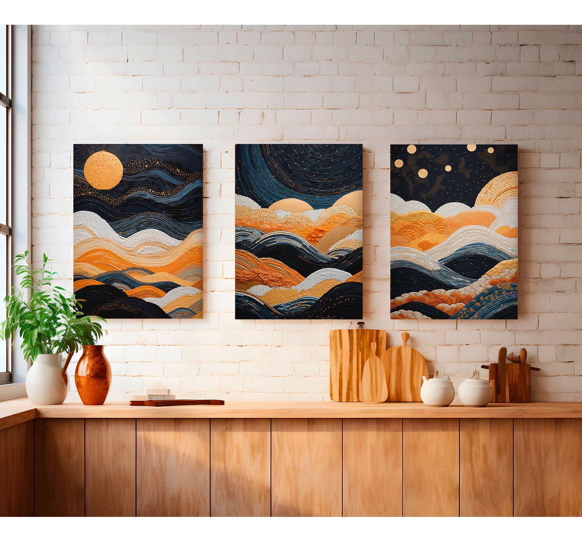 Foto 5 | 3 Cuadros Decorativos Para Sala Paisaje Abstracto Nocturno