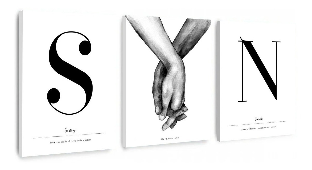 Set Cuadros Decorativos Iniciales Regalo Parejas Amor Canvas
