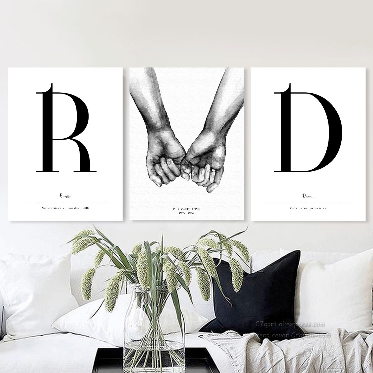 Foto 4 pulgar | Set Cuadros Decorativos Iniciales Regalo Parejas Amor Canvas