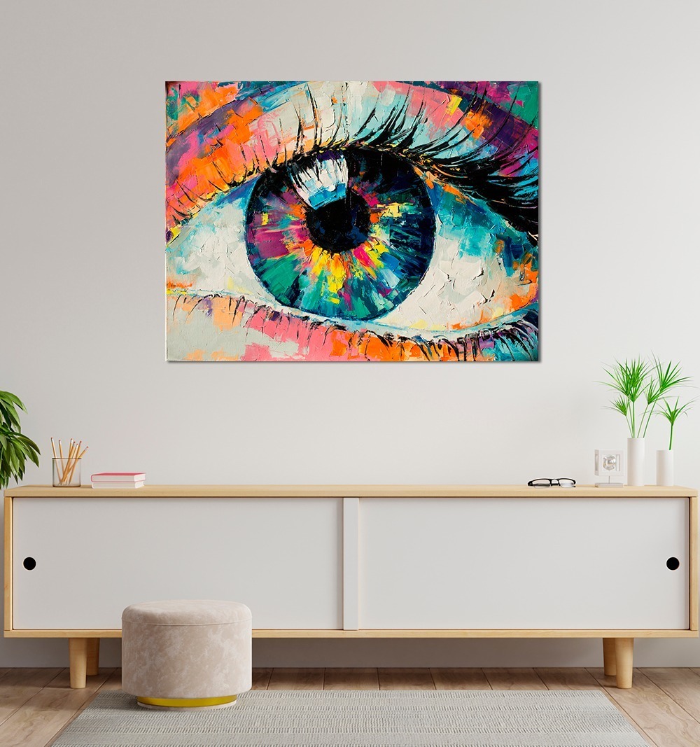 Foto 4 pulgar | Cuadro Decorativo Canvas Pintura Al Oleo Impresa, Ojo Color Color Negro Armazón Bastidor De Madera