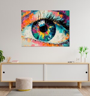 Foto 3 | Cuadro Decorativo Canvas Pintura Al Oleo Impresa, Ojo Color Color Negro Armazón Bastidor De Madera