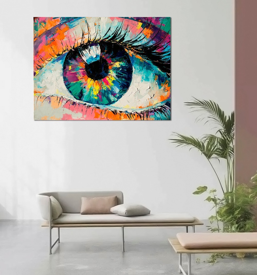 Foto 5 pulgar | Cuadro Decorativo Canvas Pintura Al Oleo Impresa, Ojo Color Color Negro Armazón Bastidor De Madera