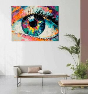 Foto 4 | Cuadro Decorativo Canvas Pintura Al Oleo Impresa, Ojo Color Color Negro Armazón Bastidor De Madera