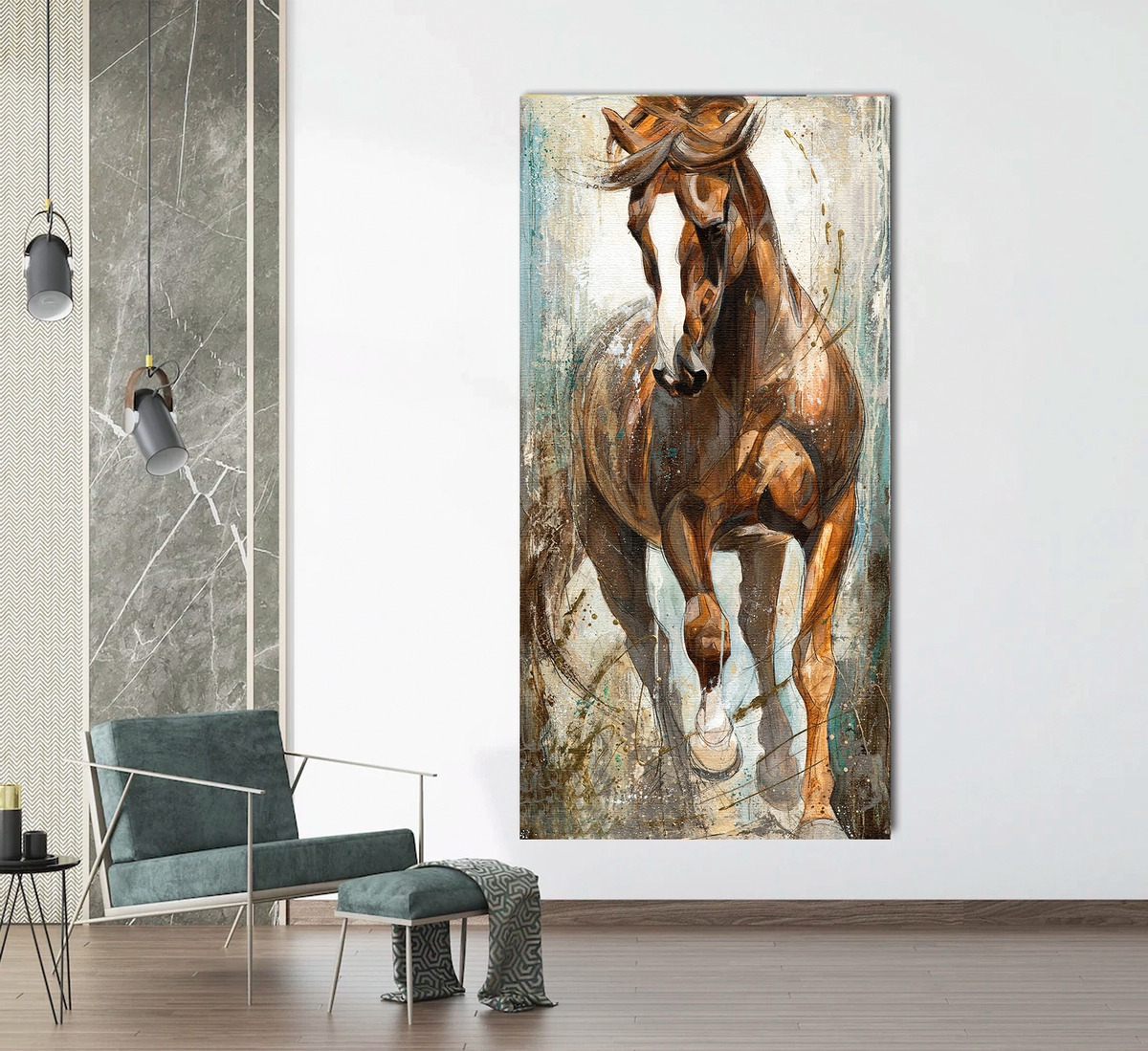 Cuadro Caballos Abstracto Colores Moderno En Lienzo Canvas Opción De Enmarcado Tintas Ecológicas