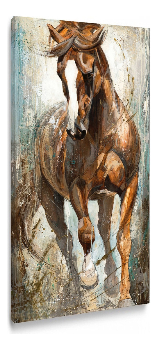 Foto 4 | Cuadro Caballos Abstracto Colores Moderno En Lienzo Canvas Opción De Enmarcado Tintas Ecológicas