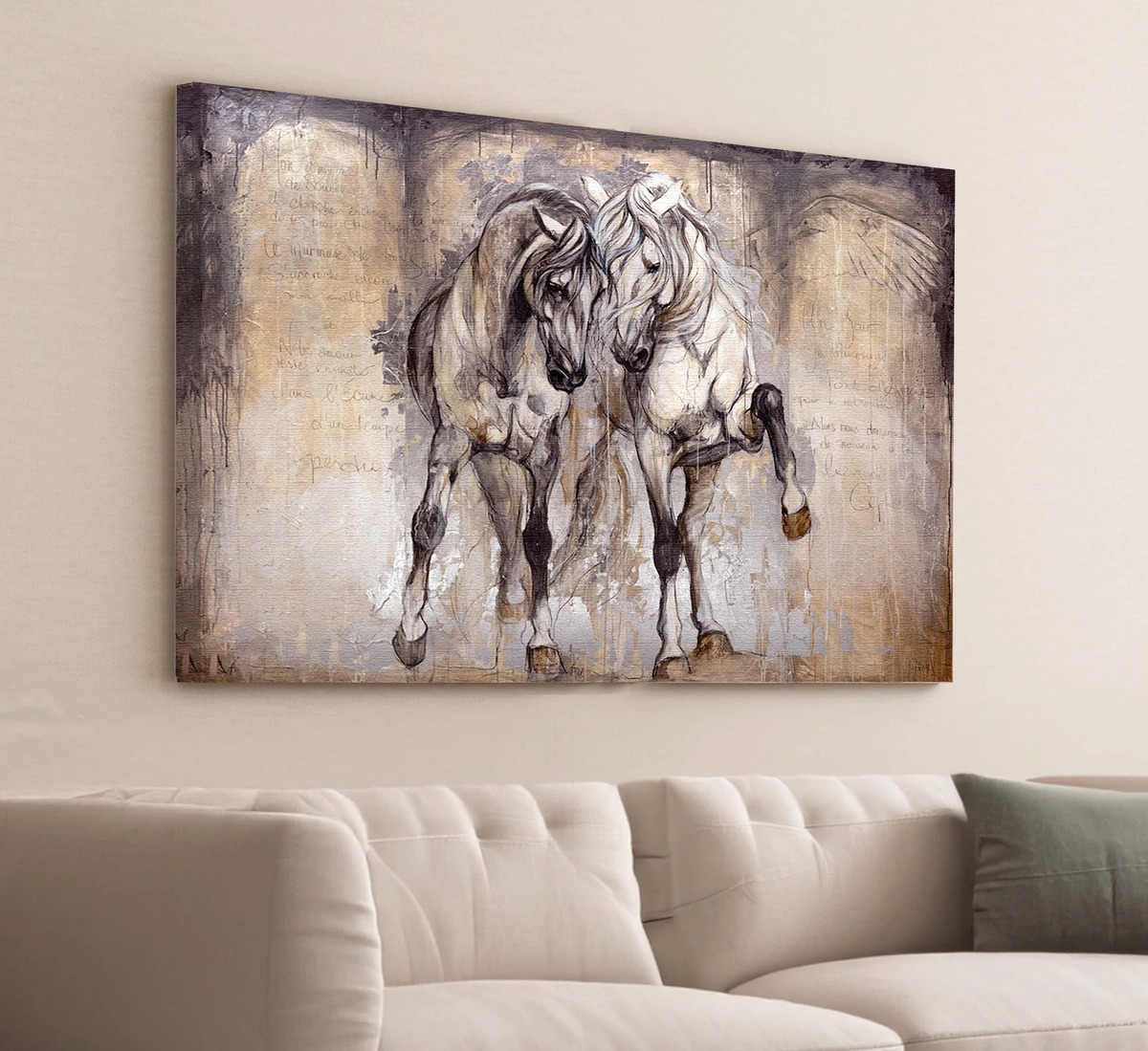 Cuadro Para Sala Caballos Abstracto Tipo Oleo En Canvas