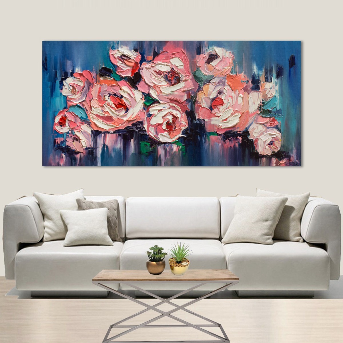 Cuadro Flores Tipo Oleo Rosas Abstracto Lienzo Canvas 120x60