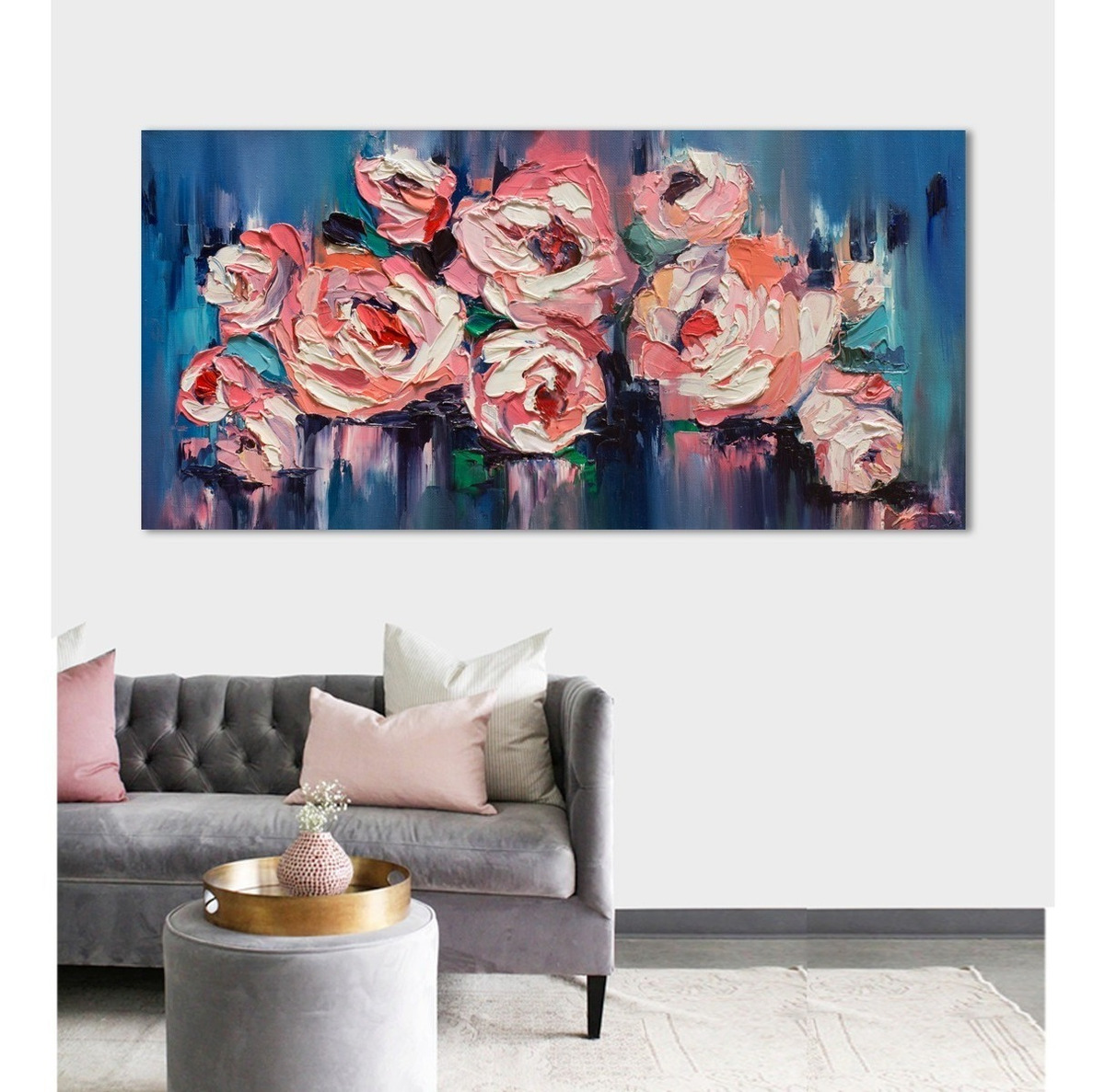 Foto 2 | Cuadro Flores Tipo Oleo Rosas Abstracto Lienzo Canvas 120x60
