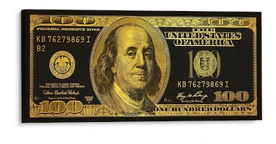 Foto 1 | Cuadro Canvas Metalizado Dorado Billete 100 Dollar Bill Gold Color Dorado Con Negro Armazón Bastidor