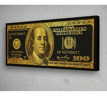 Foto 3 | Cuadro Canvas Metalizado Dorado Billete 100 Dollar Bill Gold Color Dorado Con Negro Armazón Bastidor
