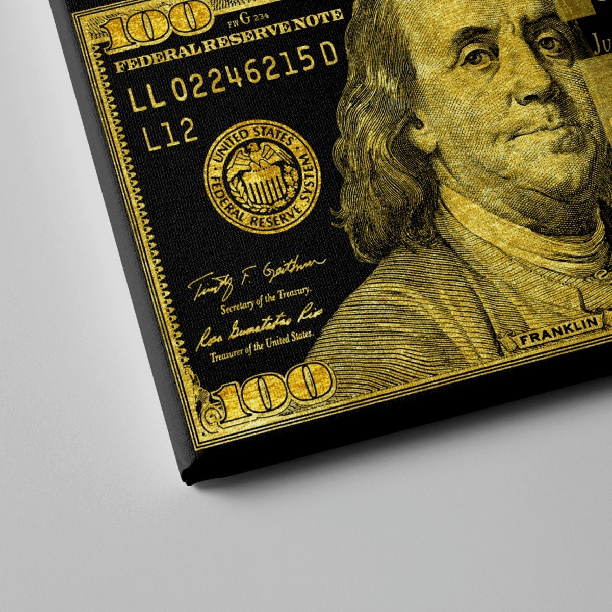 Foto 5 pulgar | Cuadro Canvas Metalizado Dorado Billete 100 Dollar Bill Gold Color Dorado Con Negro Armazón Bastidor