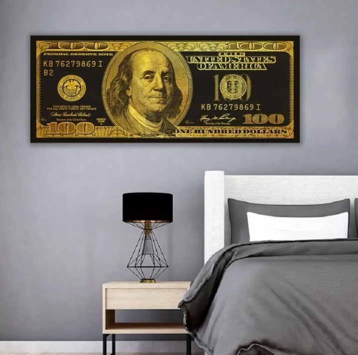 Foto 5 | Cuadro Canvas Metalizado Dorado Billete 100 Dollar Bill Gold Color Dorado Con Negro Armazón Bastidor
