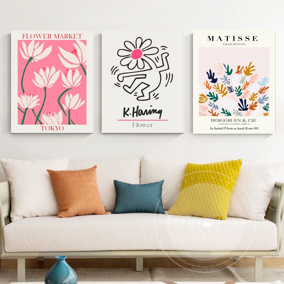 Set Cuadros Flores Matisse Keith Haring Flower Market Canvas