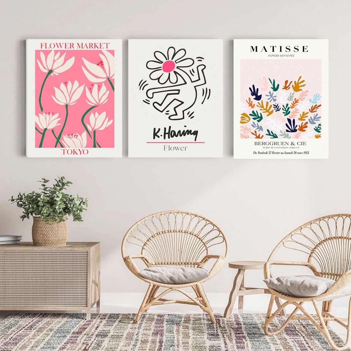 Foto 2 | Set Cuadros Flores Matisse Keith Haring Flower Market Canvas