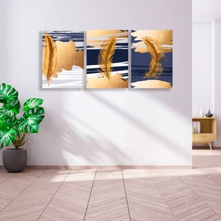 Foto 4 | Cuadros Plumas Dorado Moderna Canvas Grueso 50x70cm