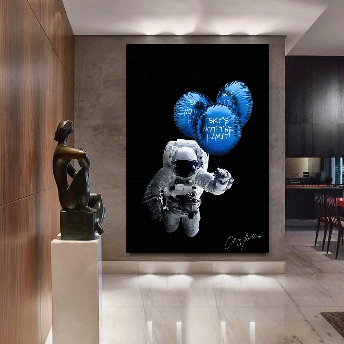 Foto 4 pulgar | Cuadro Astronauta Globos Espacio No Limit Canvas Hd 140x100