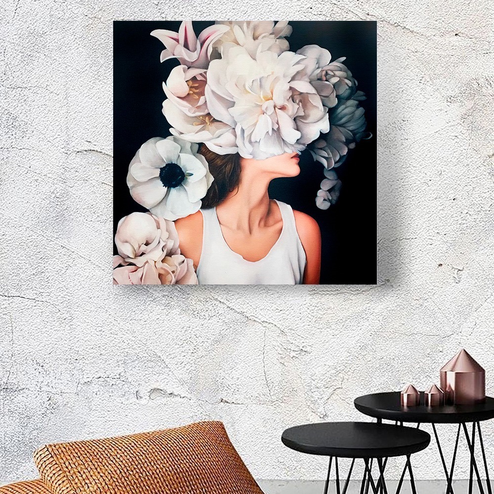 Foto 2 | Cuadro Lienzo Canvas Mujer Con Flores Moderno Minimalista Color Colores