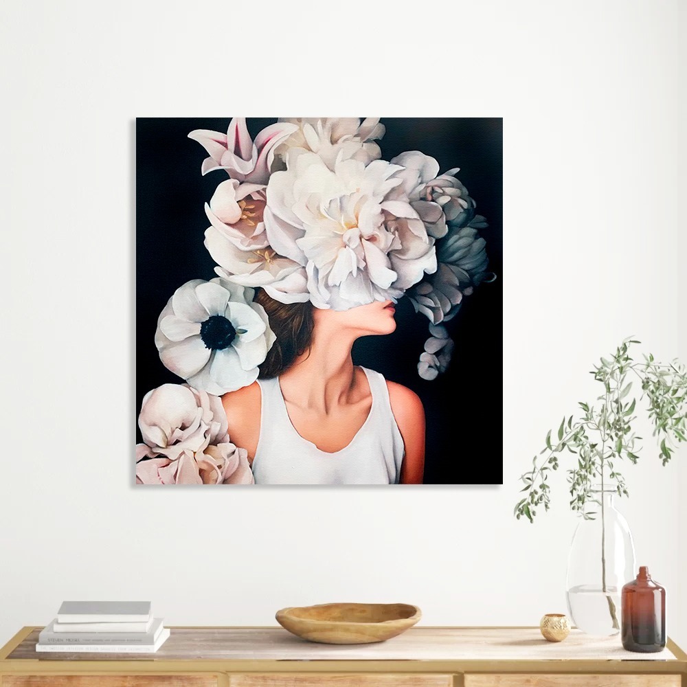 Foto 5 | Cuadro Lienzo Canvas Mujer Con Flores Moderno Minimalista Color Colores