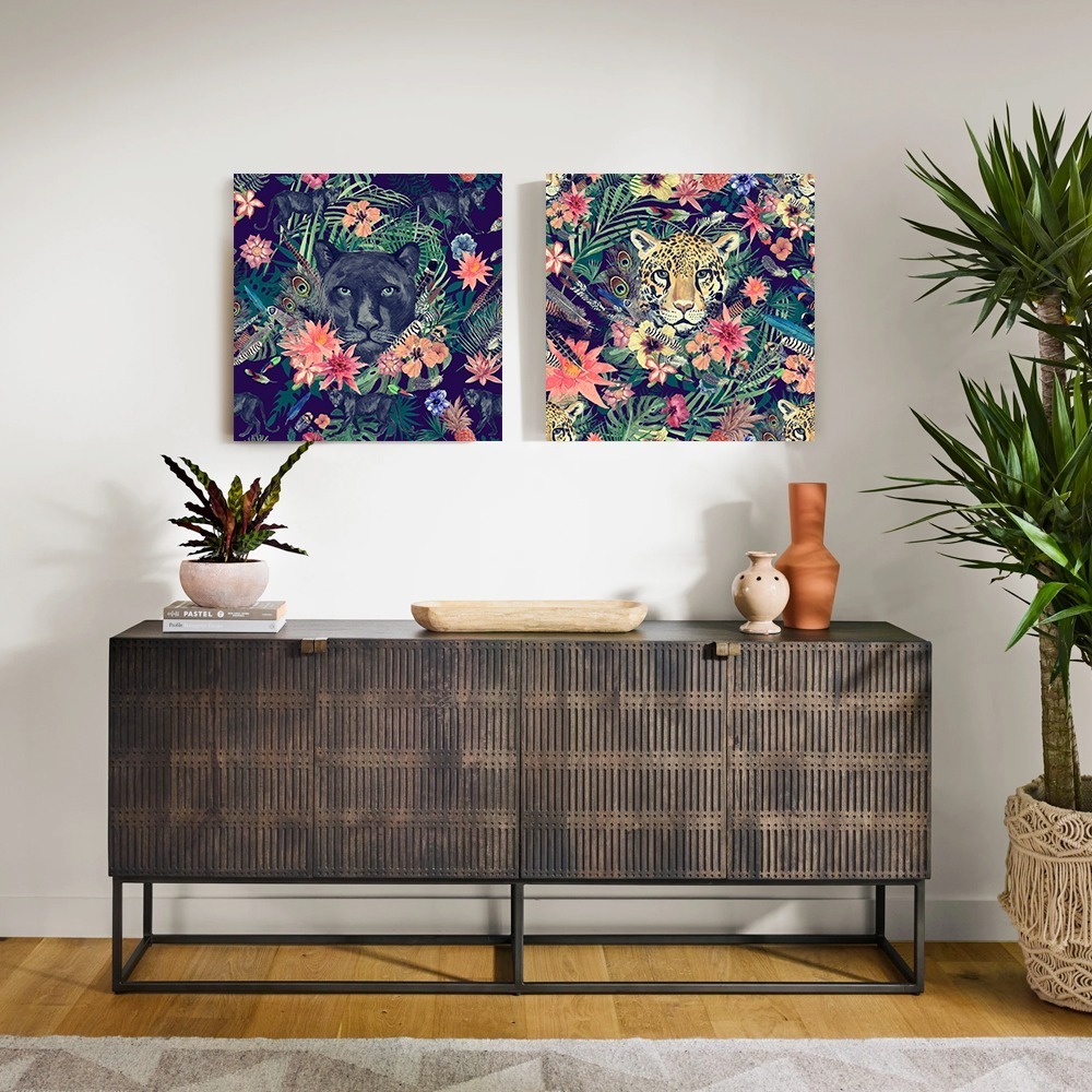 Foto 4 pulgar | Cuadros Animales Decorativos En Canvas Floral Tigre Pantera Armazón Bastidor
